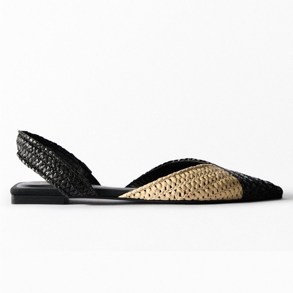 Zara WOVEN RAFFIA SLINGBACK FLATS. Multi-Color. Sizes 6.5, 7.5, 8. New with Tags - Picture 5 of 6